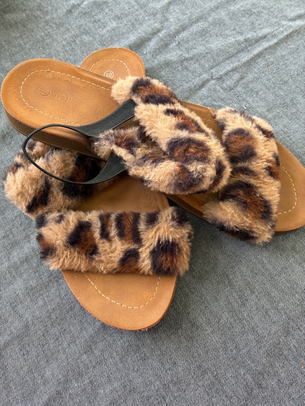 TOP Moda Leopard Faux Fur Slide Sandals - Brown & Black - Picture 2 of 2